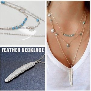 Layered Turquoise feather necklace